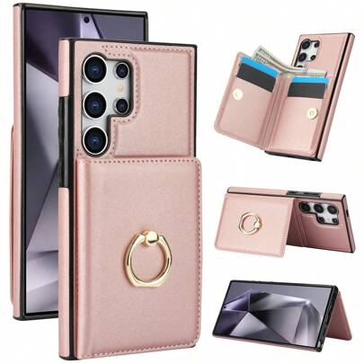 Wallet Case With Card Holder, 360° Rotation Ring Kickstand Magnetic Clasp And Durable Shockproof Cover
