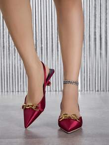Giày cao gót thời trang thanh lịch đơn giản sáng bóng cho nữ, giày cao gót dự tiệc gợi cảm màu đỏ tía - Màu Đỏ Sâu - Xem 3
