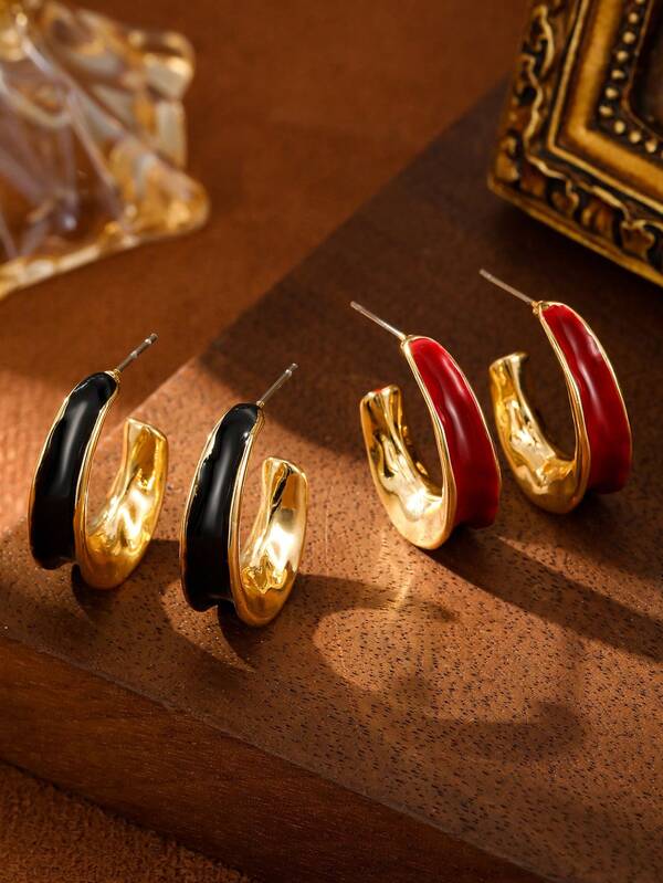 1 par de brincos de cobre galvanizados, design simples e elegante, adequados para homens e mulheres, acessório perfeito para suéteres e casacos no outono/inverno