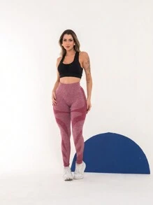 Seamless High Waist Butt Lifting Leggings Gym Sports Pants C25 - 酒紅色 - 查看 4