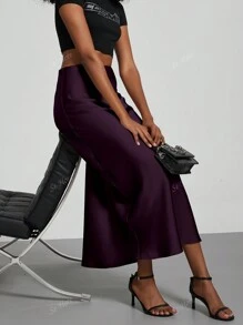 Se-Hore Fashionable Satin Finish Elastic Waist Long Skirt For Women