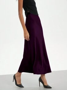 Se-Hore Fashionable Satin Finish Elastic Waist Long Skirt For Women