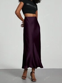Se-Hore Fashionable Satin Finish Elastic Waist Long Skirt For Women