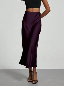 Se-Hore Fashionable Satin Finish Elastic Waist Long Skirt For Women