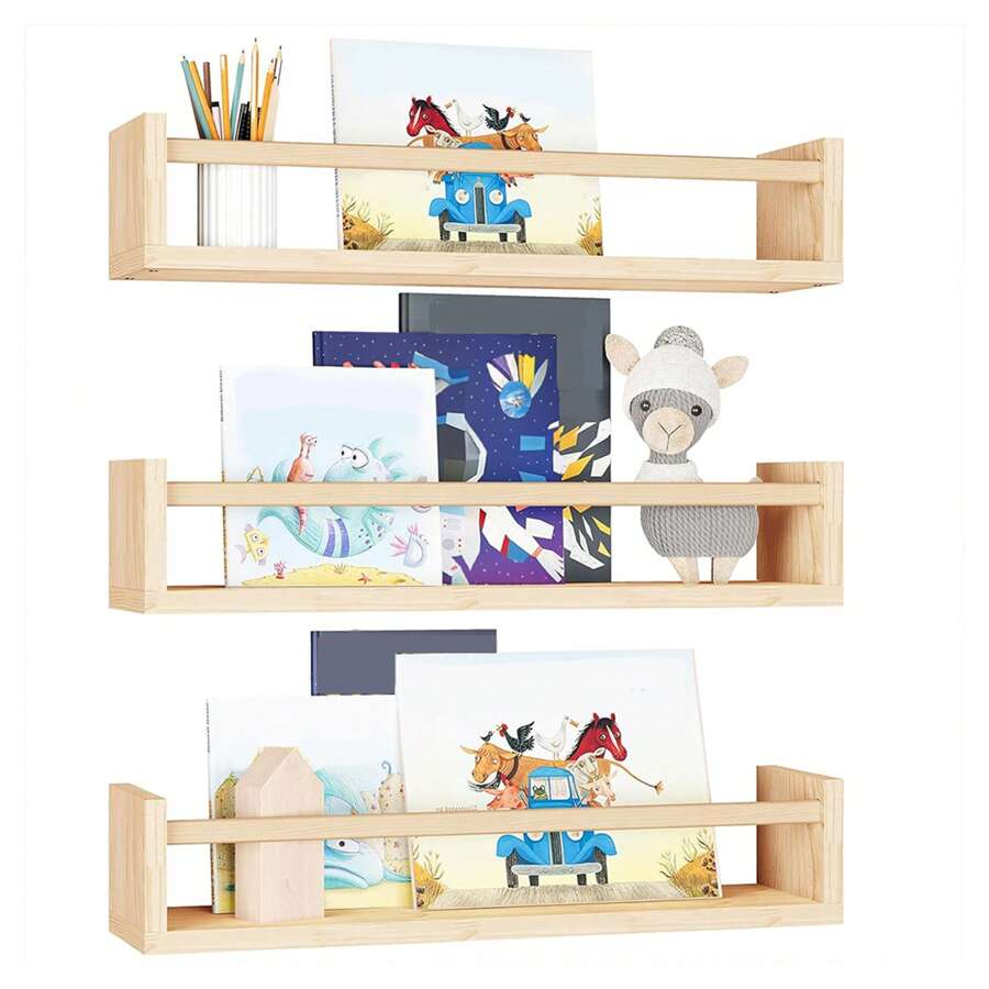 2/3/5pcs Nursery Book Shelves, 16.5/23.6/32 Inch Floating Bookshelves For Wall, Wall Hanging, Wall Art, Fall Decor Home, Solid Board Wall Mounted Shelves For Books, Crafts And Decor StorageRoom Decor - Multicolor - View 1