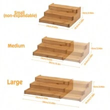 Estantería multifuncional de bambú de 3 niveles mejorada - Expandible y ajustable (Tamaño pequeño no expandible), estantería de almacenamiento de cocina para especias, artículos esenciales y colecciones - Especificación - Ver 5