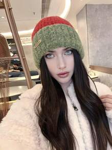 1 Stück Damen warmer gestrickter Beanie Hut, Patchwork Farben, dicker Ohrenschutz, winddicht, Lässig, elegant, Vintage Street Style, oversized, geeignet für Outdoor, Skifahren, Radfahren, Reisen, Partys, tägliche Nutzung im Herbst/Winter - Verschiedenfarbig - Übersicht 7