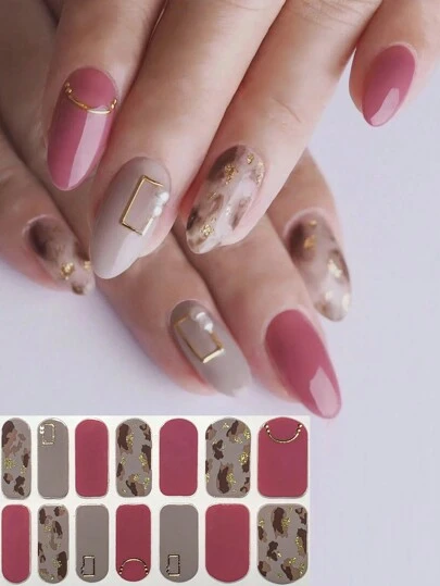 Pegatinas de arte de uñas con forma de almendra, manicura francesa degradada en rosa, calcomanías de uñas DIY, pegatinas de uñas de cristal falso