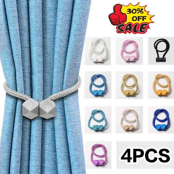 4pcs/Set Cubic Curtain Tiebacks, Modern Minimalist Plastic Cubic Design Magnetic Curtain Holders, Suitable For Home Decor Gifts Birthday Graduation