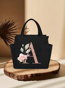 Geantă de prânz izolată personalizată cu identificare a primei litere - Geantă Bento caldă din pânză, închidere cu fermoar, căptușeală din folie de aluminiu de mare capacitate, potrivită pentru designul primei litere la serviciu și la școală, școli și activități în aer liber - Ușor de curățat, design compact, impermeabil, cutie de prânz, geantă de prânz pentru femei, geantă de picnic pentru profesori, geantă frigorifică pentru camping, geantă frigorifică pentru sală de clasă, geantă de picnic pentru femei, geantă de damă pentru școală, accesorii școlare, articole școlare