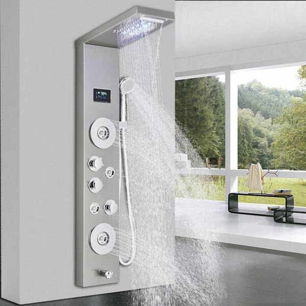 Colonna doccia, sistema doccia con 5 funzioni, doccia a soffitto, doccia a cascata, doccetta, colonna doccia con LED (ORB)