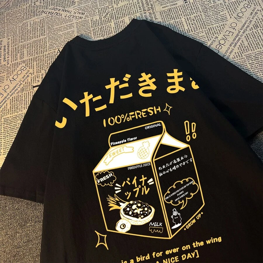 Women's Basic Cotton T-Shirt Fresh Grow Up Have A Nice Day - 黑色 - 查看 1