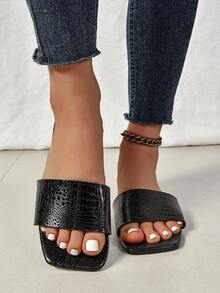 女士时尚舒适休闲纯色大码拖鞋 - 黑色 - 查看 4