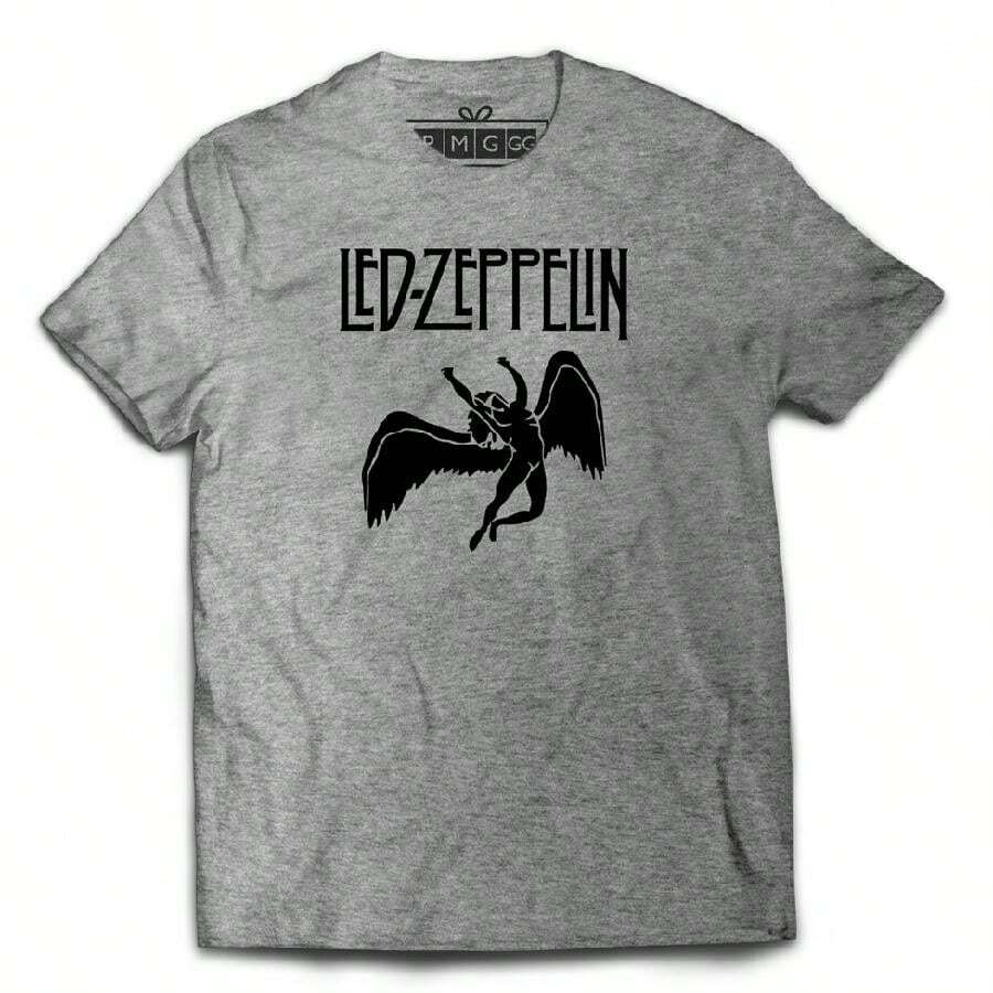 T-Shirt Shirt Zeppelin Logo Angel Rock Band Jimmy Page - 灰色 - 查看 1