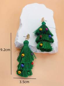 1 chiếc bông tai tua rua hình cây thông Noel, trang sức ngày lễ cho phụ nữ - màu xanh lá - Xem 5