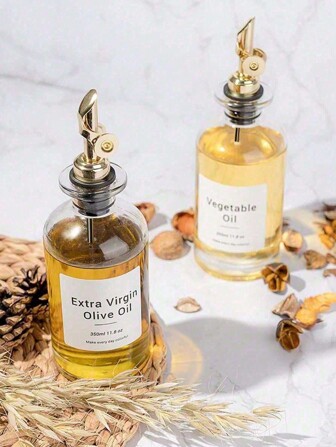 1 件金色玻璃分配瓶 - 可用作厨房橄榄油分配瓶、咖啡吧配件咖啡糖浆分配瓶、食用油分配瓶玻璃瓶，带随机贴纸