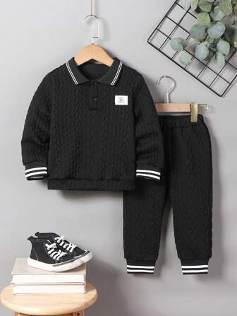 Bhchntiy 2件套男婴秋季新款纹理立领卫衣和裤子休闲时尚服装