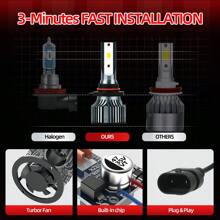 2pcs H1 H7 H11 9005/HB3 9006/HB4 9012 H4 H13 LED Headlight Bulbs, 6000K Cool White, 200W, 70000LM, Super Bright CSP Chips, Built-In High-Speed Turbine Quiet Fan, 800% Brighter, Over 70000 Hours Lifespan