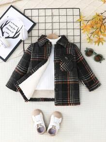 男宝宝长袖立领纽扣式加厚羊毛保暖休闲户外夹克，秋冬 - 彩色 - 查看 1