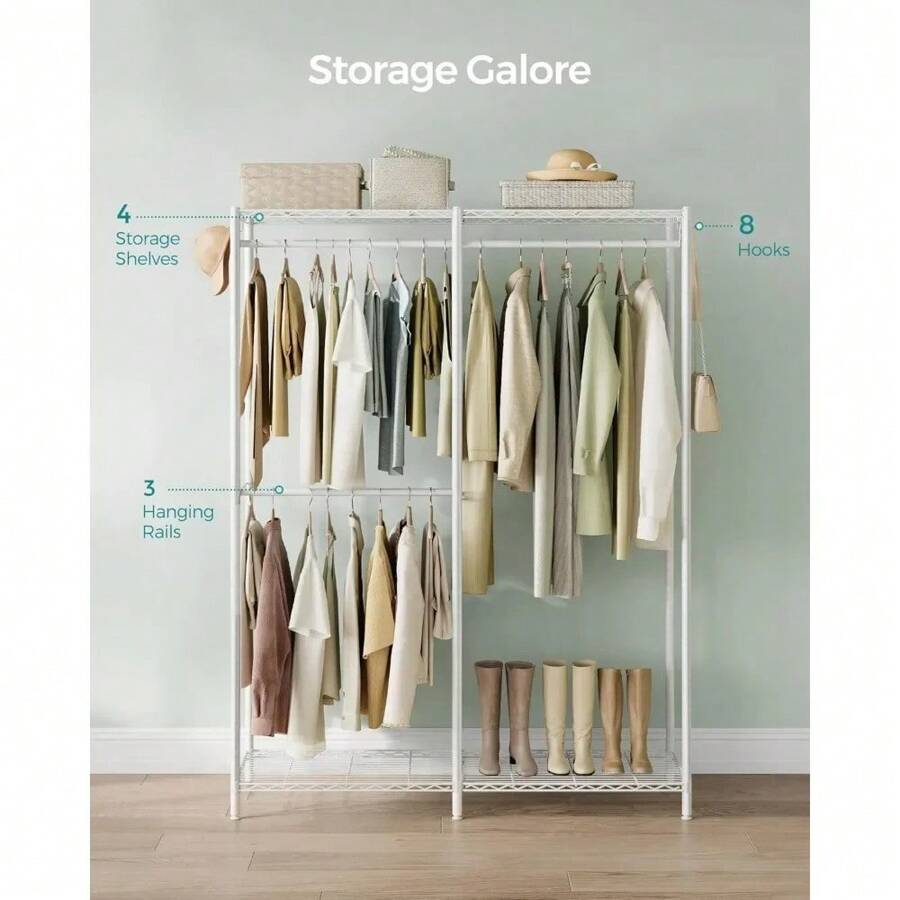 Clothes Rack, Freestanding Wardrobe Closet, Metal Clothing Racks, Heavy ...