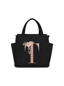 Geantă de prânz izolată personalizată cu identificare a primei litere - Geantă Bento caldă din pânză, închidere cu fermoar, căptușeală din folie de aluminiu de mare capacitate, potrivită pentru designul primei litere la serviciu și la școală, școli și activități în aer liber - Ușor de curățat, design compact, impermeabil, cutie de prânz, geantă de prânz pentru femei, geantă de picnic pentru profesori, geantă frigorifică pentru camping, geantă frigorifică pentru sală de clasă, geantă de picnic pentru femei, geantă de damă pentru școală, accesorii școlare, articole școlare