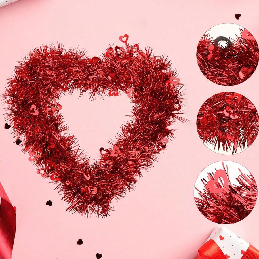 红色心形花环花环派对装饰用铝箔心形爱心花环婚礼派对挂门饰品节日花环爱心道具装饰 - 彩色 - 查看 1