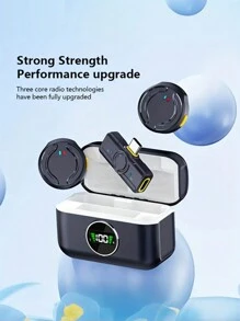 专业无线领夹式麦克风，无线一插两用领夹式麦克风，降噪、混响、自动连接，外观新颖新潮，提升您的音质 - 非常适合直播、采访、主持等场景 - 藍色 - 查看 3