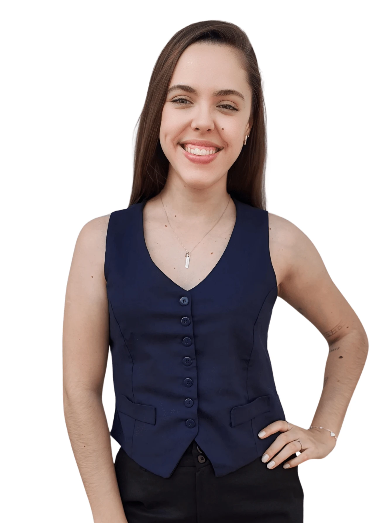 state of the art Women's Vest Linen Casual Tailoring - 藏蓝色 - 查看 1