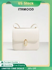 ITAMOOD Luxury Designer Brand Lightweight Business Casual Elegant Creative Hardware Closure Decor Square Bag With & Small Handbag, Chic Microfiber Leather Gray Purse & Tote Bag , Minimalist Vintage Solid Color Flap Shoulder Bag & Underarm Bag, Portable Adjustable Strap Crossbody Bag & Satchel Bag & Messenger Bag For Teen Girls,Women,College Students,Rookies & White-Collar Workers Perfect For Office,College,Work,Business,Commute,Outdoors,Travel,Outings,Vacations,Parties And As Gifts For Festivals And Birthdays For Best Friends, Girlfriends,Lovers,Fashionable Party, Best Valentine's Day Gifts - 白色 - 查看 2