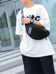 1 件纯色反光材质胸包、防水腰包、手机袋、零钱包、可调节斜挎包，适合男士使用，简约设计，适合户外、旅行、学校、办公室。适合万圣节、圣诞节等节日礼物，黑色、白色、红色、蓝色、灰色、黄色街头服饰