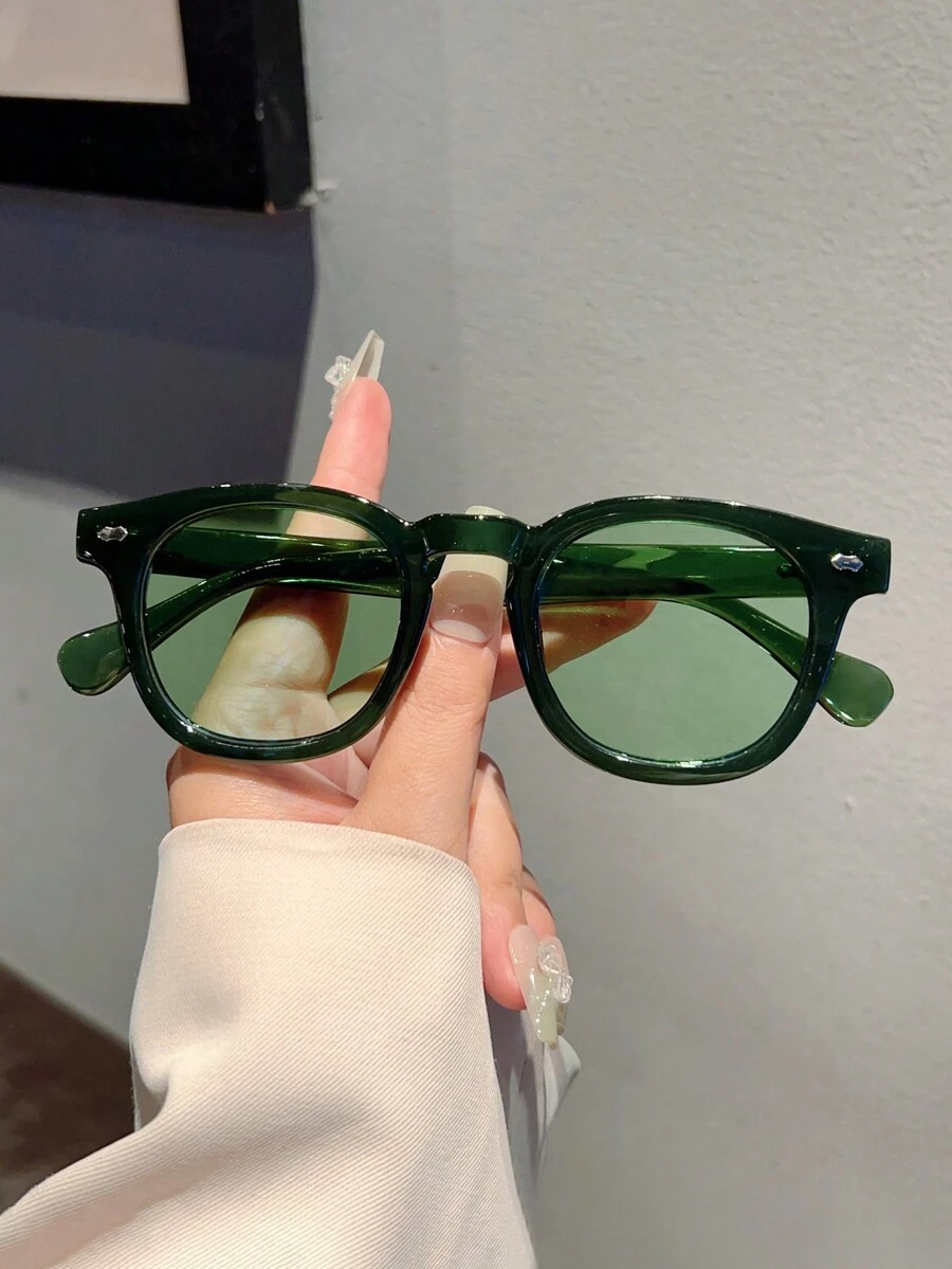 1 件女士新款全框圆形时尚眼镜复古精致小框架果冻配色时尚简约绿色男士眼镜适合旅行街头摄影装饰佩戴时尚眼镜女士太阳镜海滩配饰复古 Y2k