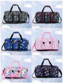 17 英寸时尚菱形图案单肩包、运动健身手提包、旅行行李包、学校收纳手提包、野餐轻便收纳袋（卡通车、足球、恐龙、彩虹独角兽元素） - 手提包 - 查看 2