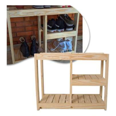 Sapateira Prateleira de Madeira Maciça Pinus com Banco