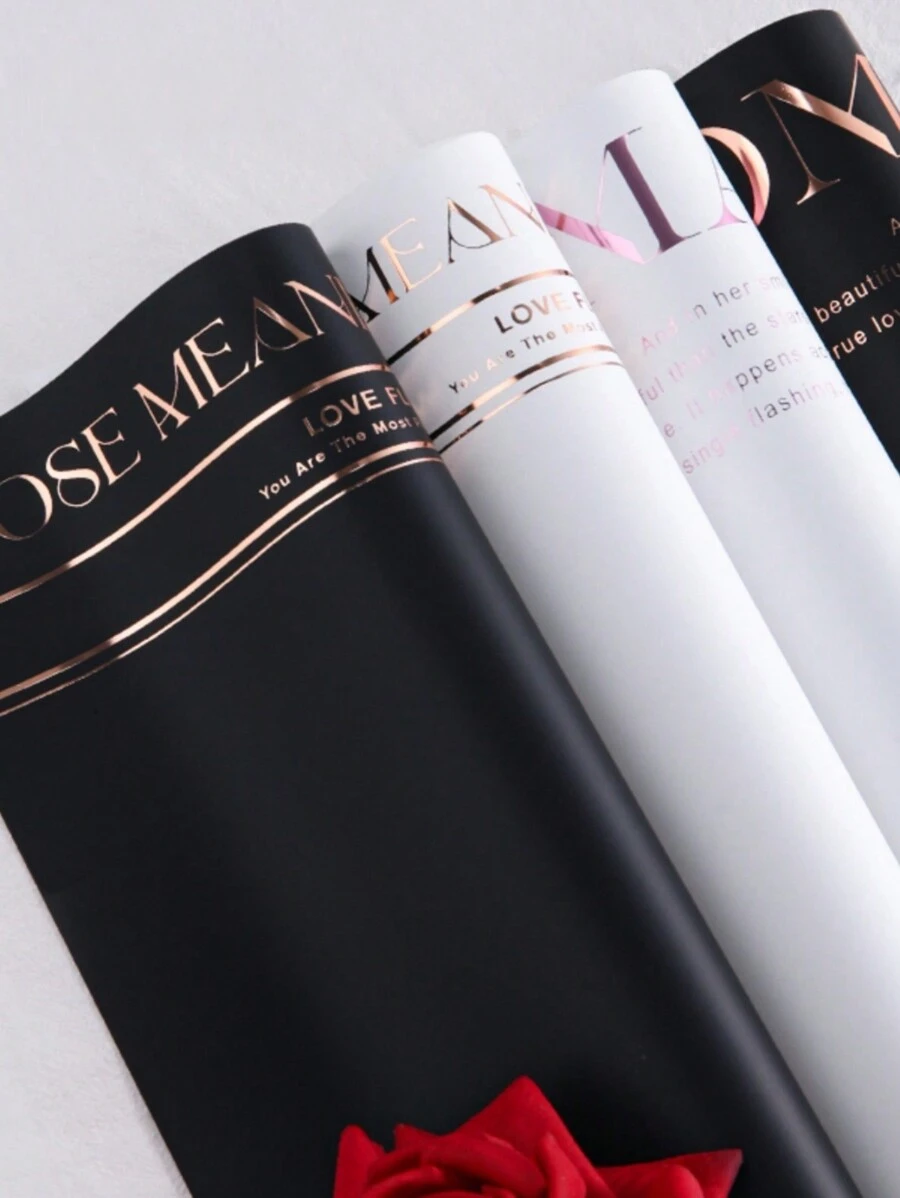 Valentinstag Gold Folie minimalistisches Blumen Geschenkpapier, wasserfestes Kraftpapier mit englischem Buchstaben Blumenmuster für Blumenstrauß Verpackung, Schulanfang, Valentinstag