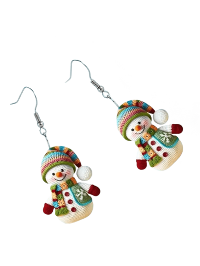 1 par de bufanda de punto de imitación de colores y aretes de muñeco de nieve, regalo de Navidad para niñas