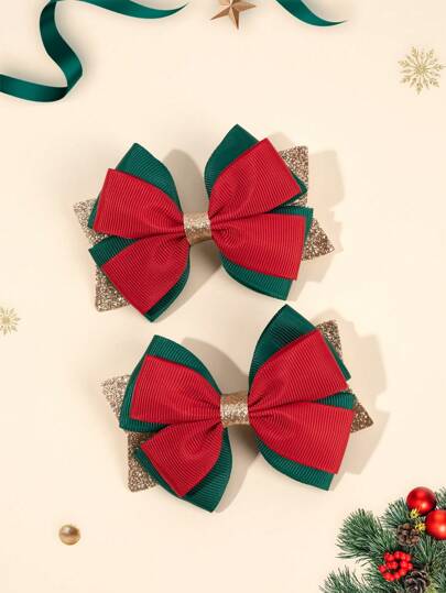 2 peças laços de cabelo vermelhos e verdes para meninas laços de fita de gorgorão simples grampos de jacaré laços de cabelo brilhantes de Natal grampos de cabelo para crianças pequenas meninas laços de rabo de cavalo grampos de cabelo grampos de cabelo de feriado acessórios de cabelo para crianças