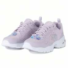 Skechers D'LITES Thick Sole Leopard Textured Breathable Shock Absorbing Athletic Casual Sneakers - Mauve Purple - View 4