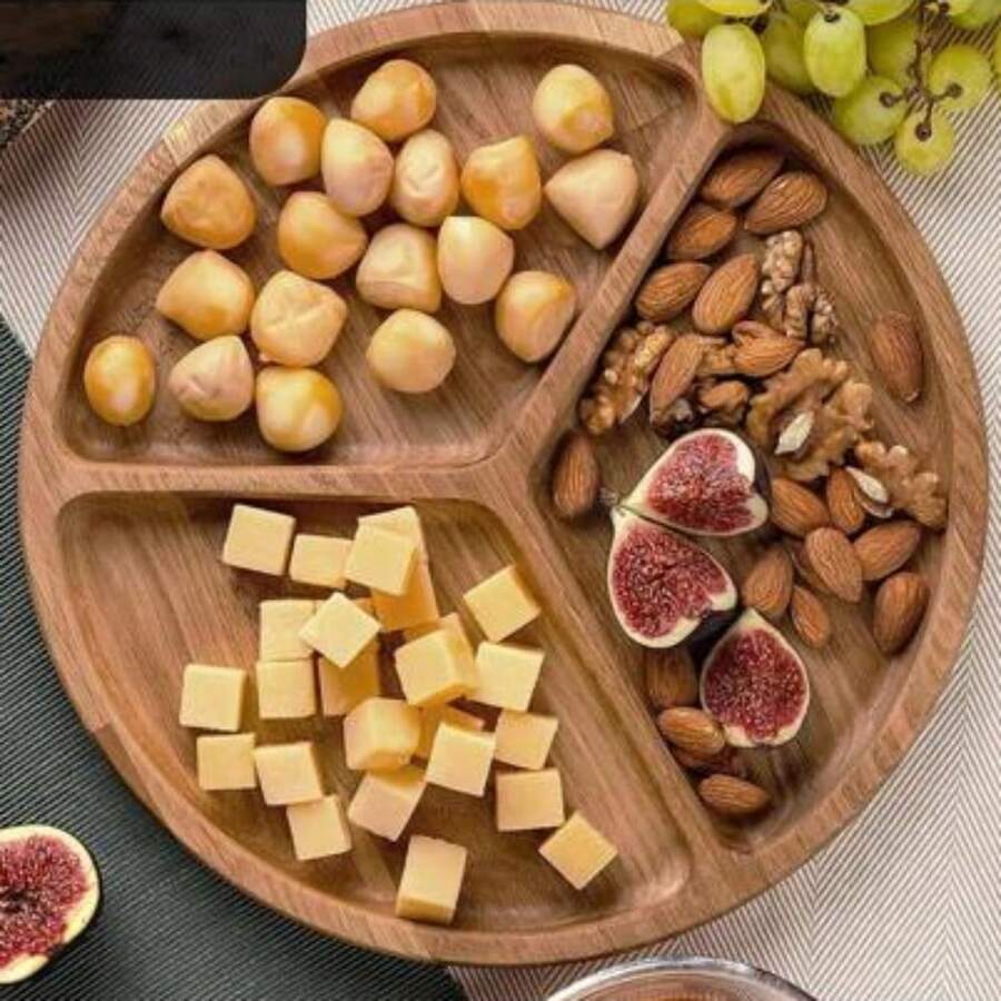 Wooden Tray Compartment Dinner Plate Breakfast Bread Snack Plate Fruit