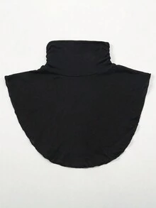 1 件女士优雅纯色褶皱假领莫代尔高领半衬衫假领，简约半假领，合成颈部保暖，羊毛般柔软舒适的面料，适合日常户外穿着 - 黑色 - 查看 2