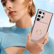 Wallet Case With Card Holder, 360° Rotation Ring Kickstand Magnetic Clasp And Durable Shockproof Cover - Rose Gold - View 7