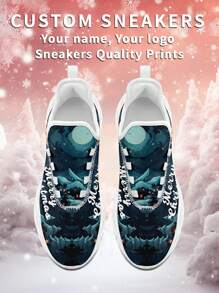 Men's Christmas Custom Logo Custom Name Sneakers, Santa Claus Designed Name Customization Lightweight Comfortable Soft Bottom Sneakers For Men, Gym Training Breathable Tennis Shoes Christmas Gift For Mom/Dad/Her/Him/Girlfriend/Boyfriend/Wife/Husband/Friend ﻿
