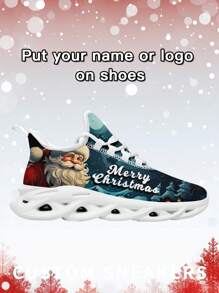 Men's Christmas Custom Logo Custom Name Sneakers, Santa Claus Designed Name Customization Lightweight Comfortable Soft Bottom Sneakers For Men, Gym Training Breathable Tennis Shoes Christmas Gift For Mom/Dad/Her/Him/Girlfriend/Boyfriend/Wife/Husband/Friend ﻿