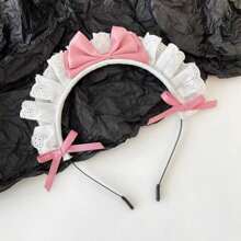 1PC Elegant & Cute Lace Bow Maid Headband - Versatile Hair Accessory For Women, Perfect For Christmas Day