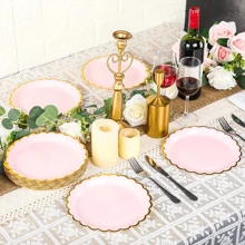 10/20 件浅蓝色扇形金箔纸盘 7 英寸 9 英寸一次性纸质派对盘装饰晚餐纸盘用于蛋糕甜点生日新娘送礼会婚礼性别揭晓派对用品