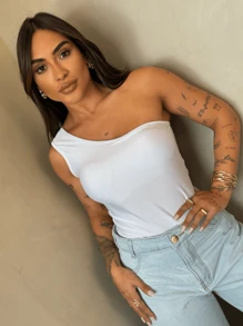 Women's Leotard Bodysuit Casual Tank Top One Shoulder With Padded Top Super Versatile Fashion Blogger - 白色 - 查看 3