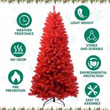 7ft Artificial Red Christmas Tree Halloween Tree Premium Hinged Spruce Full Real Red Xmas Tree With 1066 Branch Tips Easy To Assemble Includes Metal Foldable Stand Christmas Decorations Home Christmas Gifts Christmas Decor - Red - View 6