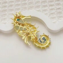 1 彩色海马胸针 复古釉面海马仿珐琅胸针 彩绘油滴动物别针 女士时尚大衣防走光胸花 - 彩色 - 查看 4