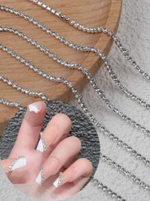 Catene di lunga 100 cm di lusso con cristalli scintillanti e strass, art nail in metallo steel con glitter argentati di 1,5 mm, decorazione fai da te per manicure francese elegante, formine a cuore e rettangolari, senza odore, accessori arte di unghie per donne e ragazze