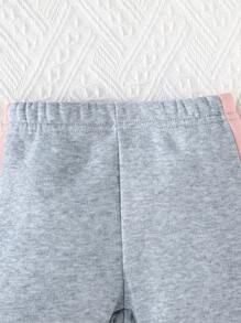 Bộ 2 món/Bộ quần áo dài tay cổ tròn in hình bướm màu hồng dễ thương cho bé gái sơ sinh và quần chắp vá nhiều màu, trang phục ngoài trời dễ thương & giản dị, mùa thu - Xám - Xem 7