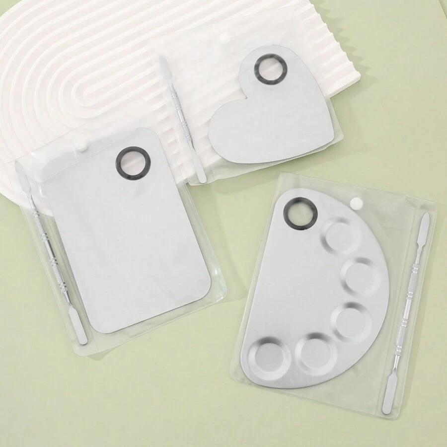 Stainless Steel Makeup Color Mixing Palette, Foundation, Gel Polish Color Mixing Palette, Makeup & Nail Art Tool Set,Brush Set,Makeup Brush Kit,Make Up Brush Set,Make Up Set Complete,Makeup Brush Set,Complete Makeup Kit,Brush Kit,Brushes Makeup Set,Makeup Gift Set,Set - Silver - View 1